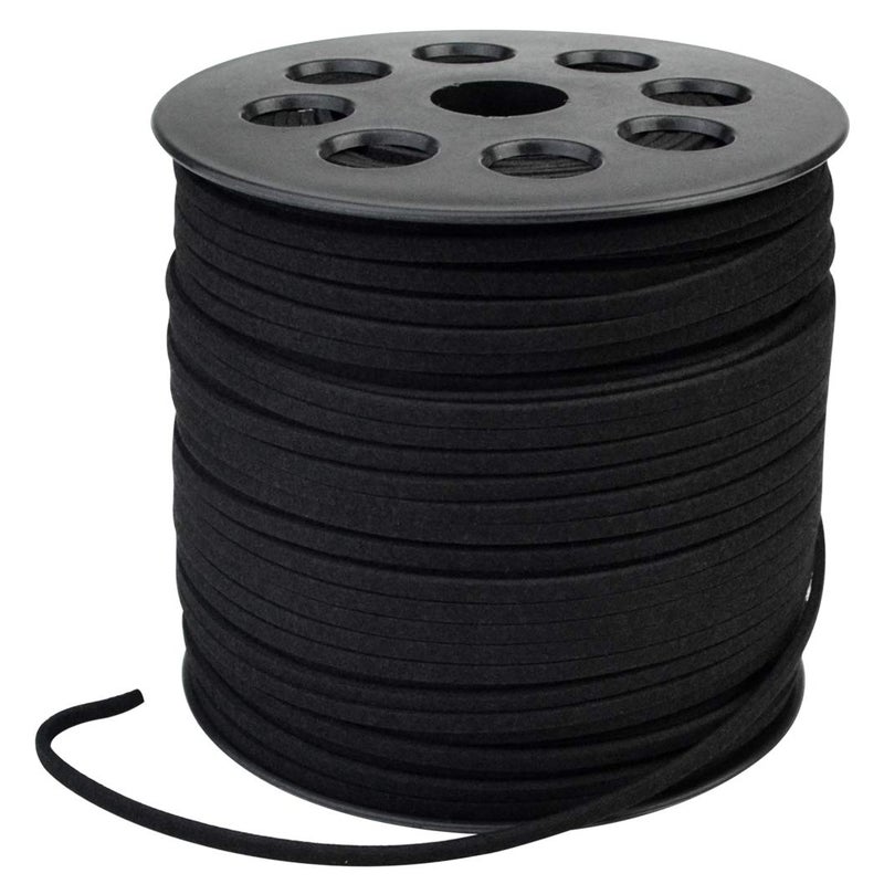 Wobe 100 Yards Suede Cord, Leather Cord 2.6mm x 1.5mm Suede Lace Faux Leather Cord with Roll Spool Beading Craft Thread for Bracelet Necklace Beading DIY Handmade Crafts Thread (Black) - Image 1